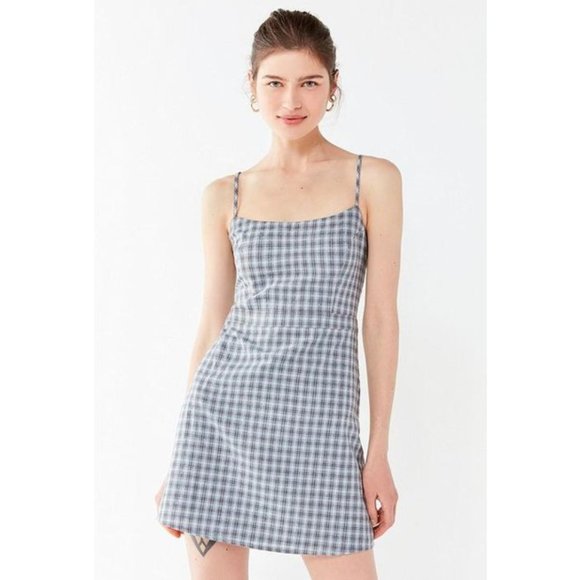URBAN OUTFITTERS 90's Vibes Blue Plaid Mini Dress - Picture 1 of 9